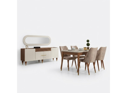 Dining room set: table, 4x chair, sideboard, mirror, furniture, 7-piece, new, modern