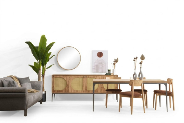 Dining room set wooden dining table suite table sideboard mirror 4x chairs 7-piece set.