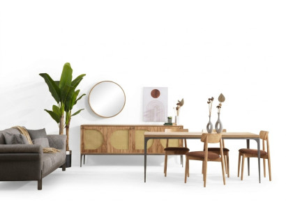 Dining room set wooden dining table suite table sideboard mirror 4x chairs 7-piece set.