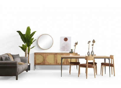 Dining room set wooden dining table suite table sideboard mirror 4x chairs 7-piece set.
