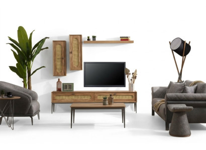 Lowboard RTV wall cabinets living room wood furniture wall shelf set of 4 pcs.