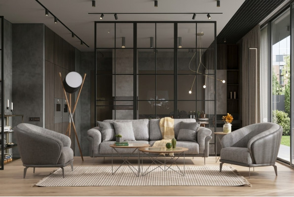 Sofa set 3-seater sofa gray armchair living room furniture luxury design