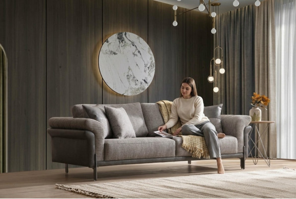 3-seater gray sofa living room classic design elegant style 230cm