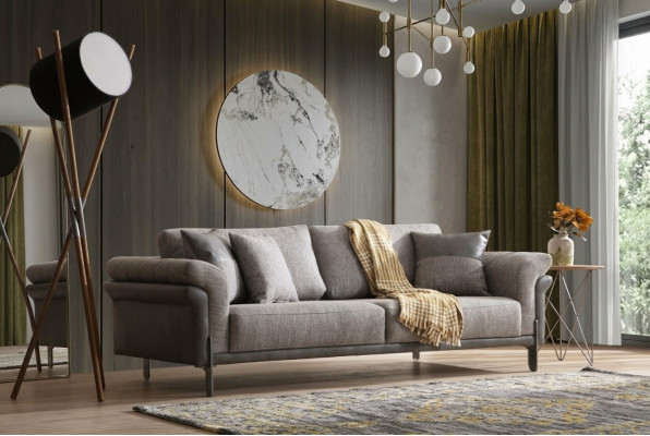 3-seater gray sofa living room classic design elegant style 230cm