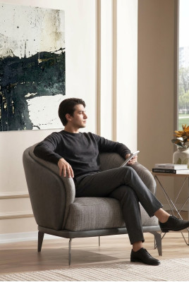 Armchair Single Luxury 1-Seat Upholstered Seat Design Gray Seat Fabric New