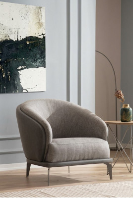 Armchair Single Luxury 1-Seat Upholstered Seat Design Gray Seat Fabric New