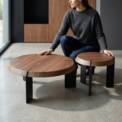 Coffee table, side table, designer table, round, brown, living room table, new