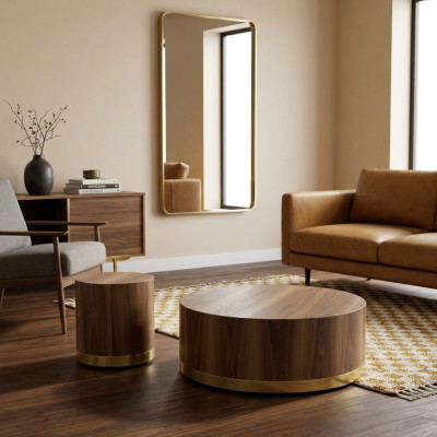 Coffee table side table living room table wooden tables side round