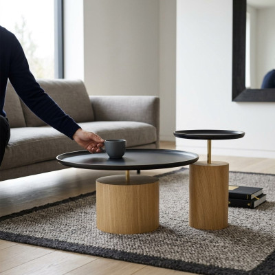 Coffee table luxury wood design table side table black round tables new