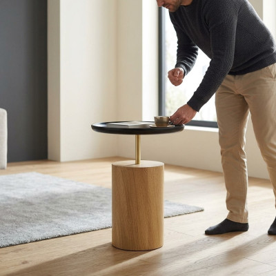 Side table, table, wood, side designer furniture, black, round table.