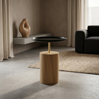 Side table, table, wood, side designer furniture, black, round table.