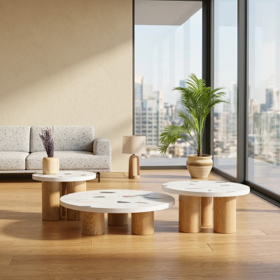 Coffee tables, side tables, design living room, 3-piece, Italian style