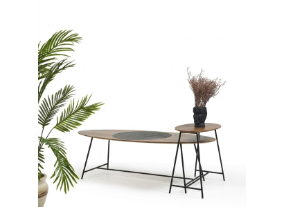 Modern table coffee table side table design living room wood oval 2-piece.