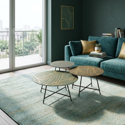 Set of 3 coffee tables, round design tables for the living room.