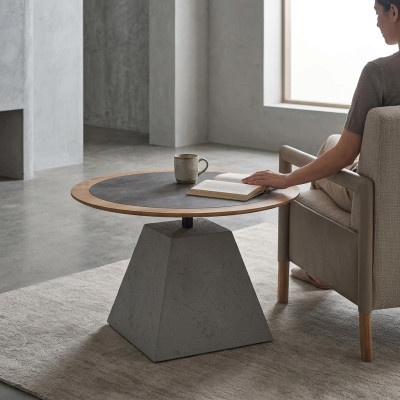 Round wooden coffee table side design silver table furniture living room