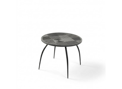 Original black round coffee table with carved tabletop