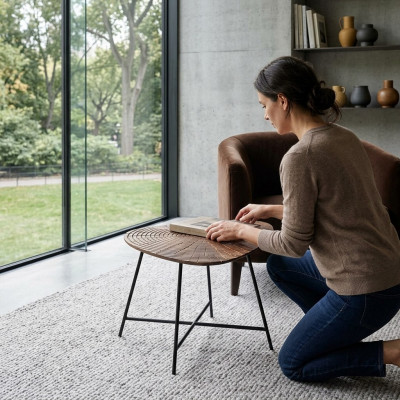 Luxurious coffee table for the living room with a carved tabletop