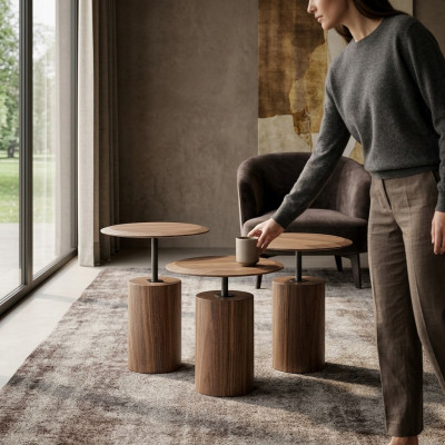 Luxury design coffee tables, side tables, living room wood, 3-piece set