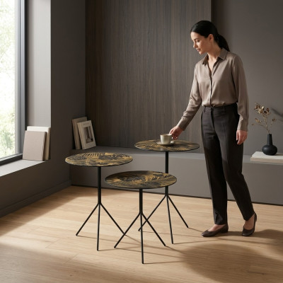 Round table, dining table, coffee tables, tables, luxury design, side tables, 3-piece set.