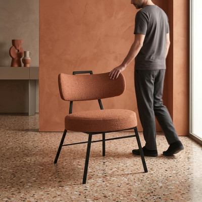 Modern round seat chair made of natural materials with textile upholstery