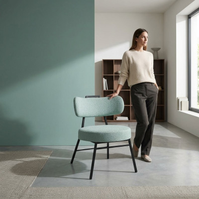 Elegant gray dining chair with round upholstered seat