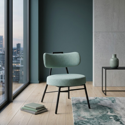 Elegant gray dining chair with round upholstered seat