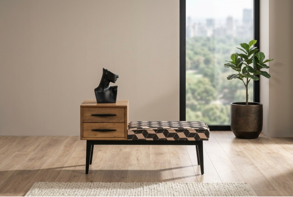 Seat Bench Upholstered Stool Bench Textile Brown Wood Style Luxury Designer New