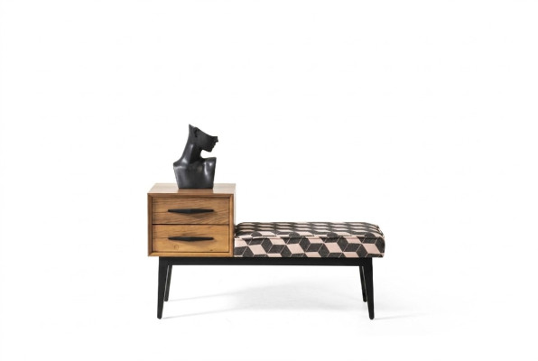 Seat Bench Upholstered Stool Bench Textile Brown Wood Style Luxury Designer New