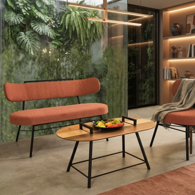 Bench living room upholstered seating furniture fabric textile coffee table