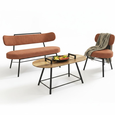 Bench living room upholstered seating furniture fabric textile coffee table