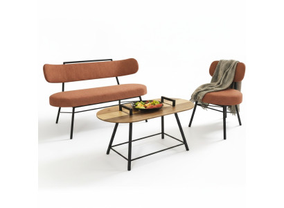 Bench living room upholstered seating furniture fabric textile coffee table