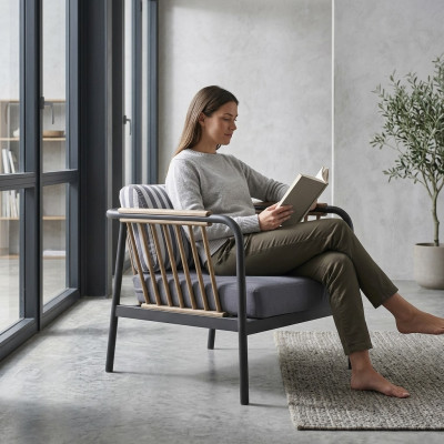Armchair Design Luxurious 2-Seater Gray Fabric Two-Seater Luxurious Upholstered Furniture Design