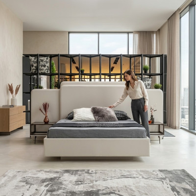 Luxury bedroom bed design furniture white double bed wooden new