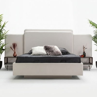 Luxury bedroom bed design furniture white double bed wooden new