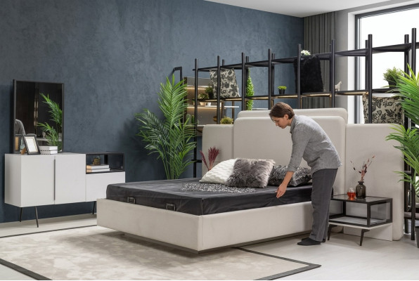 Bedroom bed, 2x nightstands, luxury dresser set design furniture 5-piece set