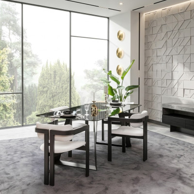 Luxury dining room glass design table dining set dining table with 4 chairs 5-piece set