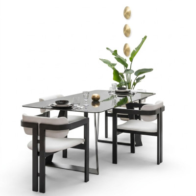Luxury dining room glass design table dining set dining table with 4 chairs 5-piece set