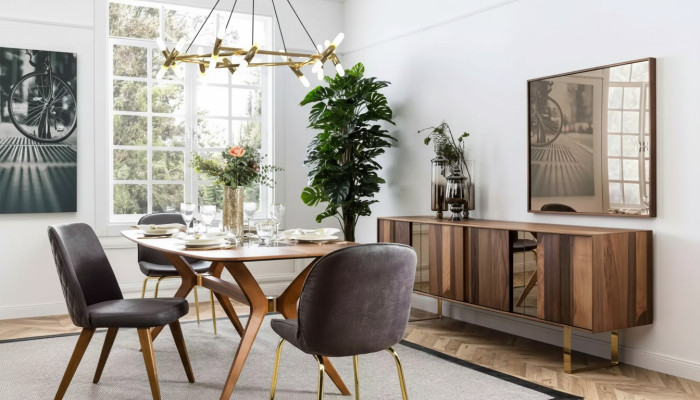 Complete dining set: dining table, 4 chairs, dining room set, dining group, sideboard 7-piece.