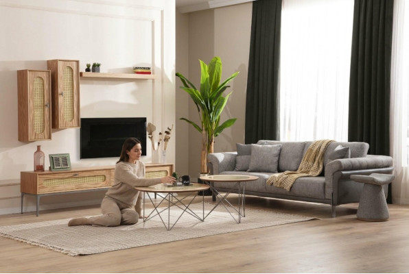 TV cabinet lowboard TV furniture sofa 3-seater 2x coffee tables TV wall