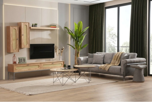 TV cabinet lowboard TV furniture sofa 3-seater 2x coffee tables TV wall