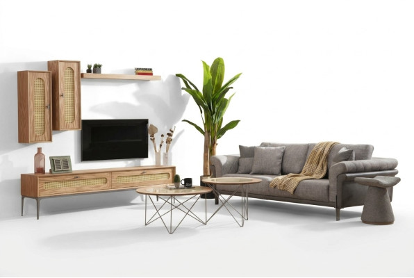 TV cabinet lowboard TV furniture sofa 3-seater 2x coffee tables TV wall