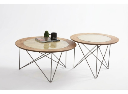 Italian Style 2x Coffee Tables Round Luxury Brown Living Room Table