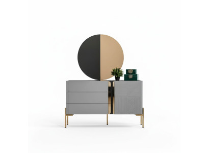 Beautiful dresser with mirror in shades of gray with gold inlays