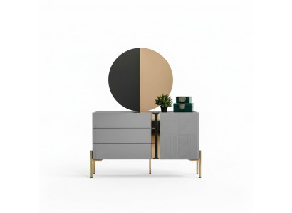 Beautiful dresser with mirror in shades of gray with gold inlays