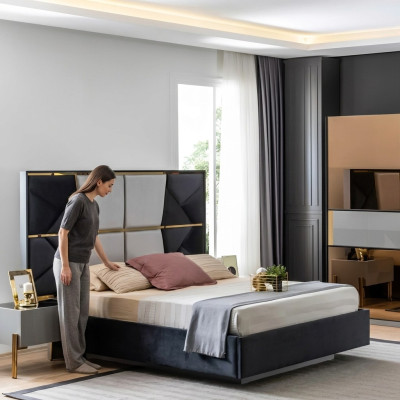 Luxury bedroom bed double beds design wooden furniture bed frame new