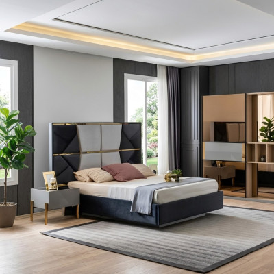 Luxury bedroom bed double beds design wooden furniture bed frame new