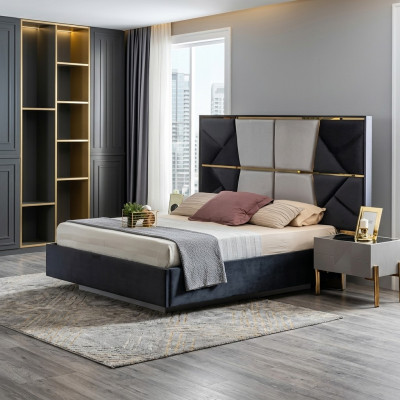 Beautiful sleep set with dark gray tones with golden accents