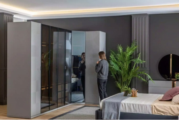 Corner wardrobe closet luxury wood design furniture bedroom gray