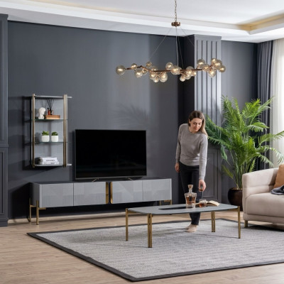 Insanely stylish modern designer living room TV sideboard in ash gray