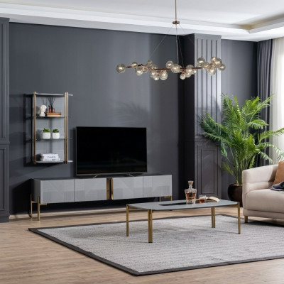 Insanely stylish modern designer living room TV sideboard in ash gray